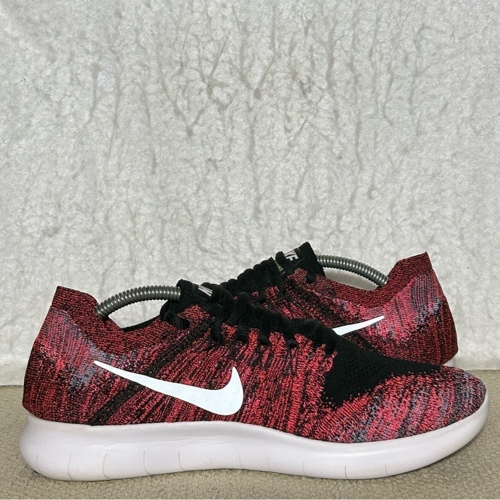 Nike Free RN Flyknit Womens Red Black Knit Running Sneakers Shoes Size US 8.5 - Picture 6 of 11